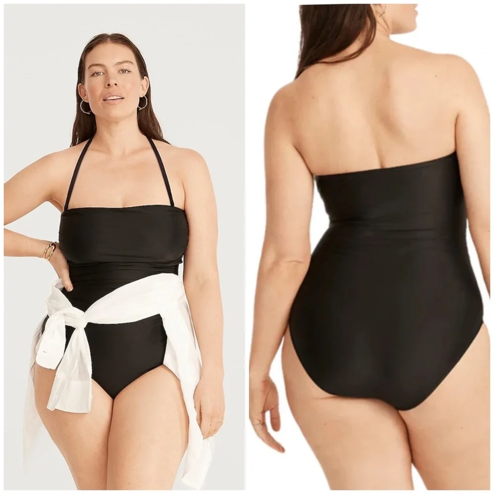 J.Crew Ruched Bandeau One-Piece In Black BC115 Size 24 Plus‎